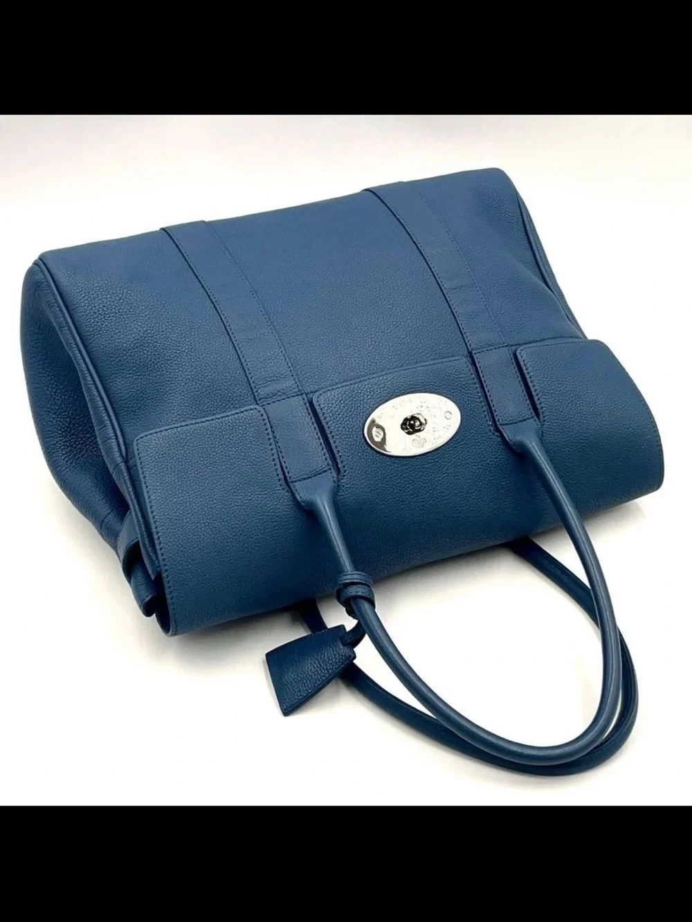 Mulberry Blue Leather Satchel with Turn-Lock Closure